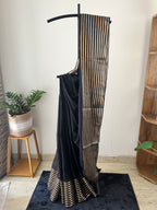 So-003 black with golden stripes border mul cotton