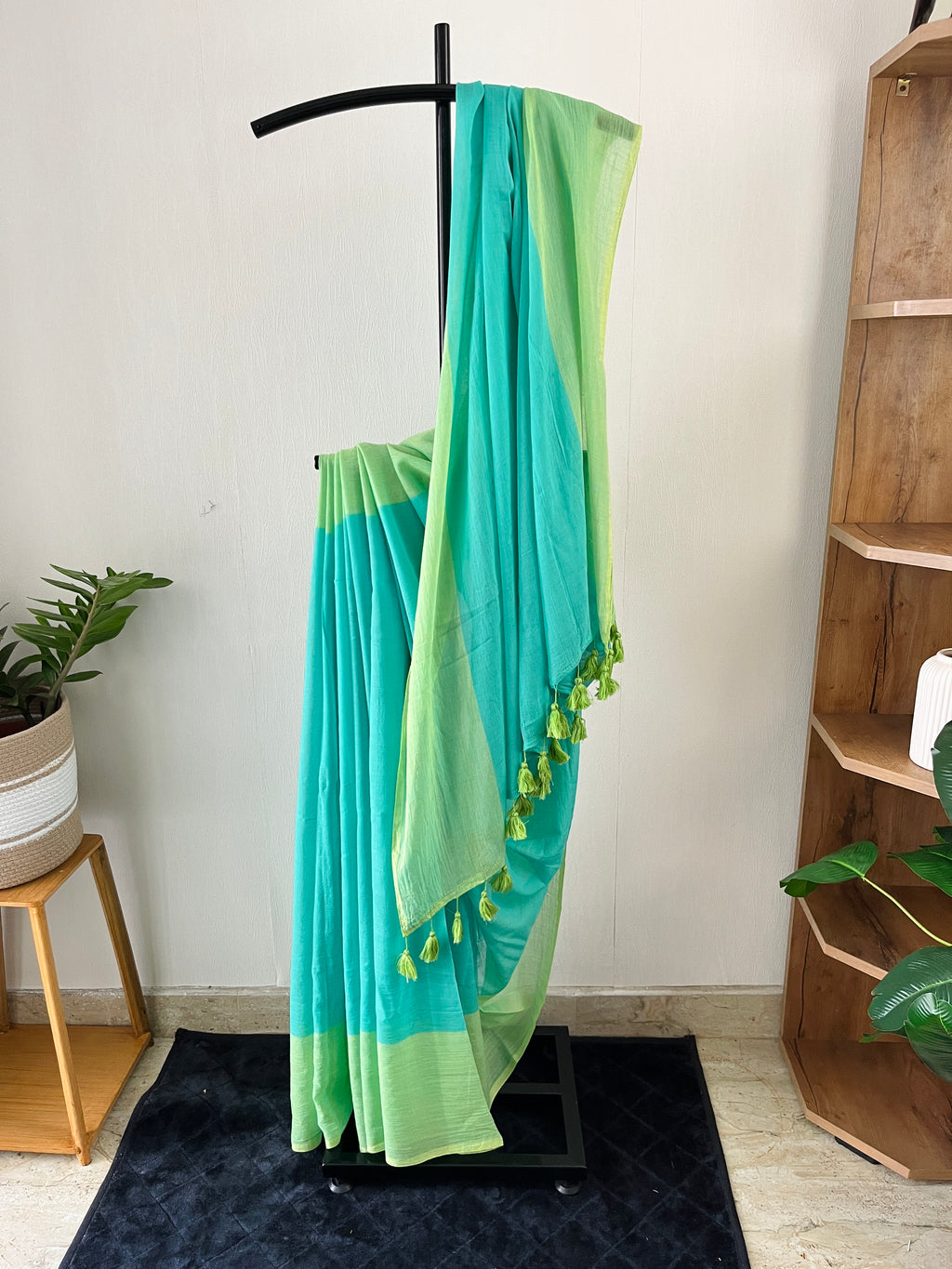 Sm-039 aqua mul cotton saree