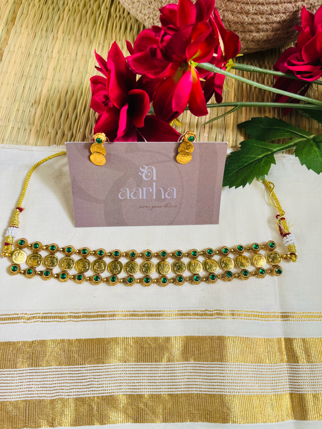 Emerald and Coin Choker | Jch-003