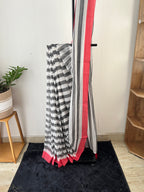 So-071 grey striped with red border mul cottons usually doesnt saree