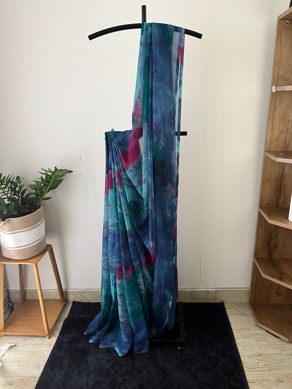 Sc-024 sea blue chiffon saree