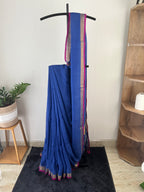 So-095 royal blue with pink selvedge pure linen saree