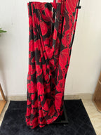 Sc-020 black and red flower chiffon saree