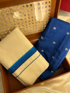 Ksm-003 shades of blue sett mundu with blouse piece