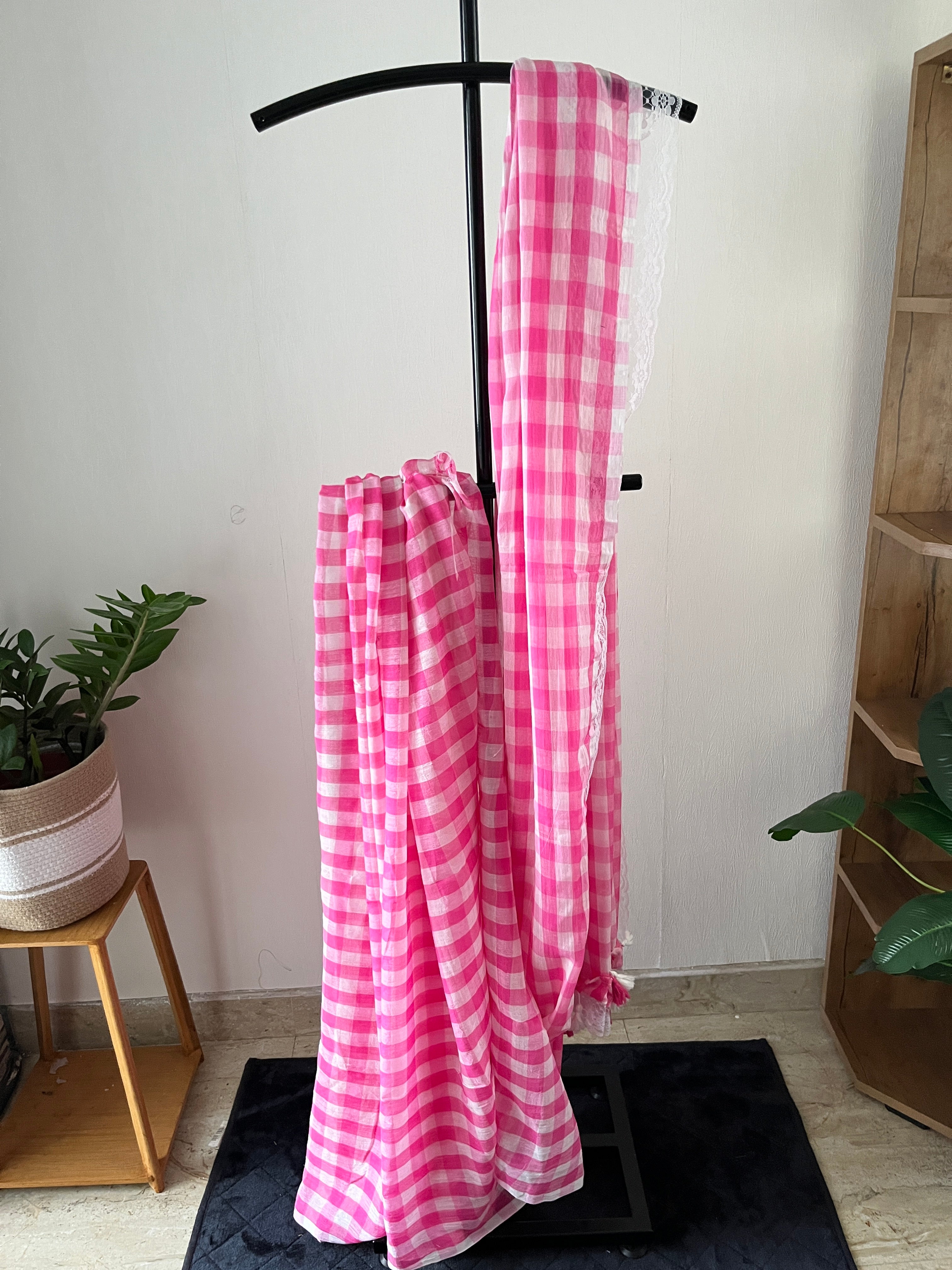 Sg-010 dark pink gingham mul cotton