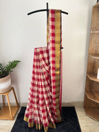 So-071 reddish maroon chech with zari border mul cotton saree.