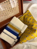 Ksm-002 royal blue with mustard yellow sett mundu with blouse piece