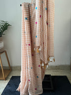 Sm-031 light brown check with flower embroidery