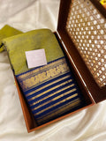 Snp-026 pista green with royal blue border Kanchi cotton saree