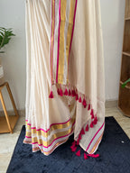 So-008 stripes with pink small gap border mul  cotton saree
