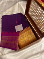 Snp-027 violet with vadamulla and mustard ganga jamuna border Kanchi cotton saree