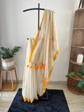 So-002 check saree with mango yellow border mul cotton saree