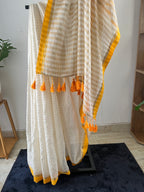 So-002 check saree with mango yellow border mul cotton saree