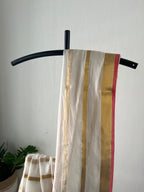 Sm-005 golden stripes with red border mul cotton saree