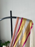 So-008 stripes with pink small gap border mul  cotton saree