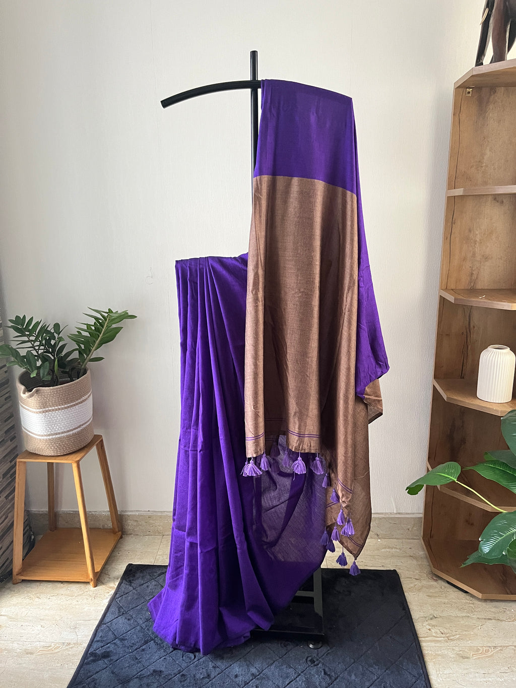 Sm-031 violet and copper acrylic cotton saree