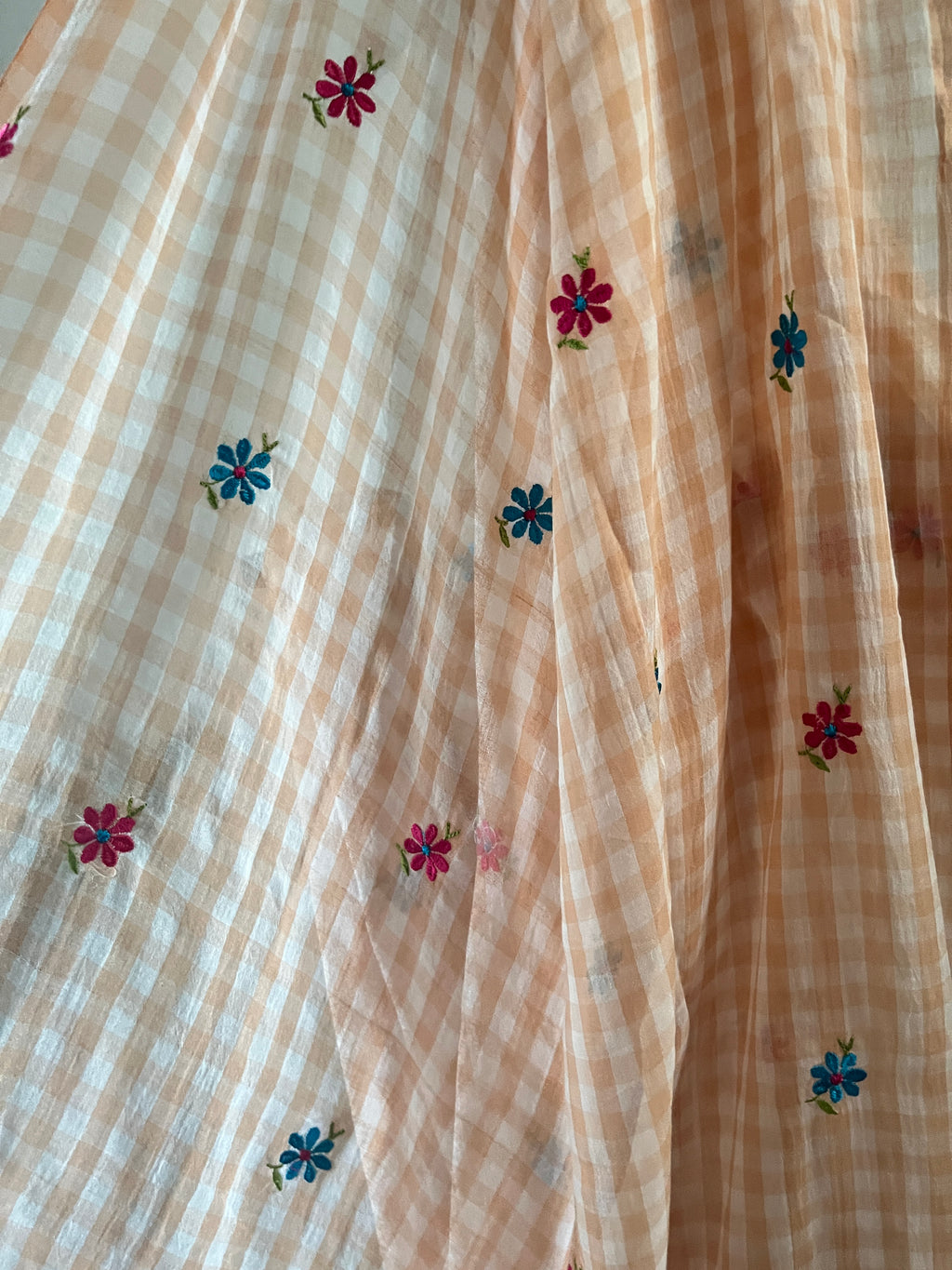 Sm-031 light brown check with flower embroidery
