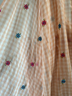 Sm-031 light brown check with flower embroidery