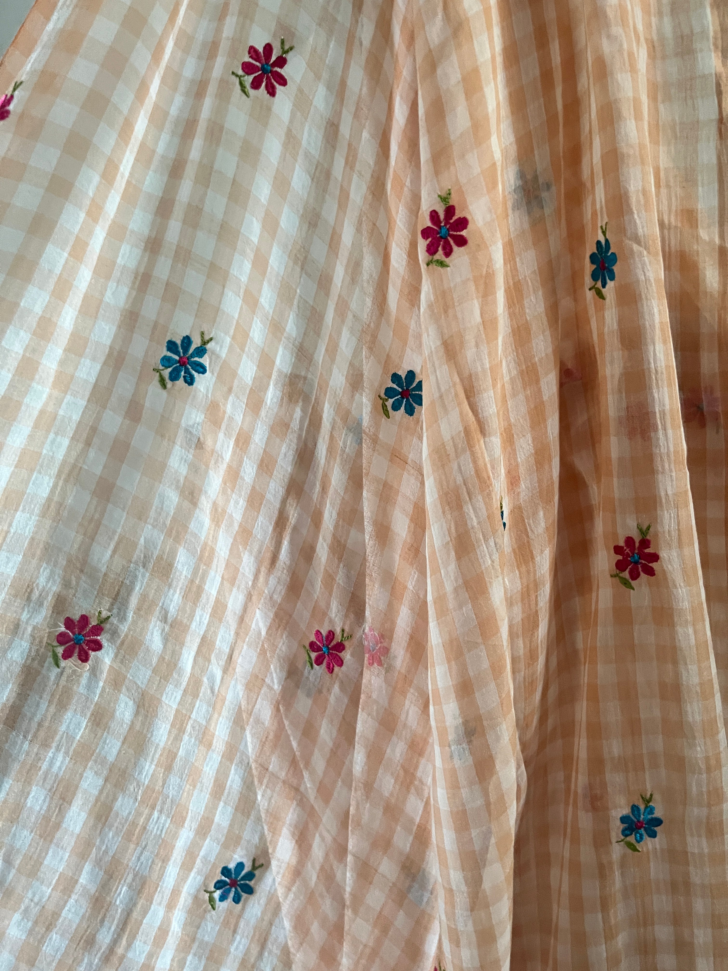 Sm-031 light brown check with flower embroidery