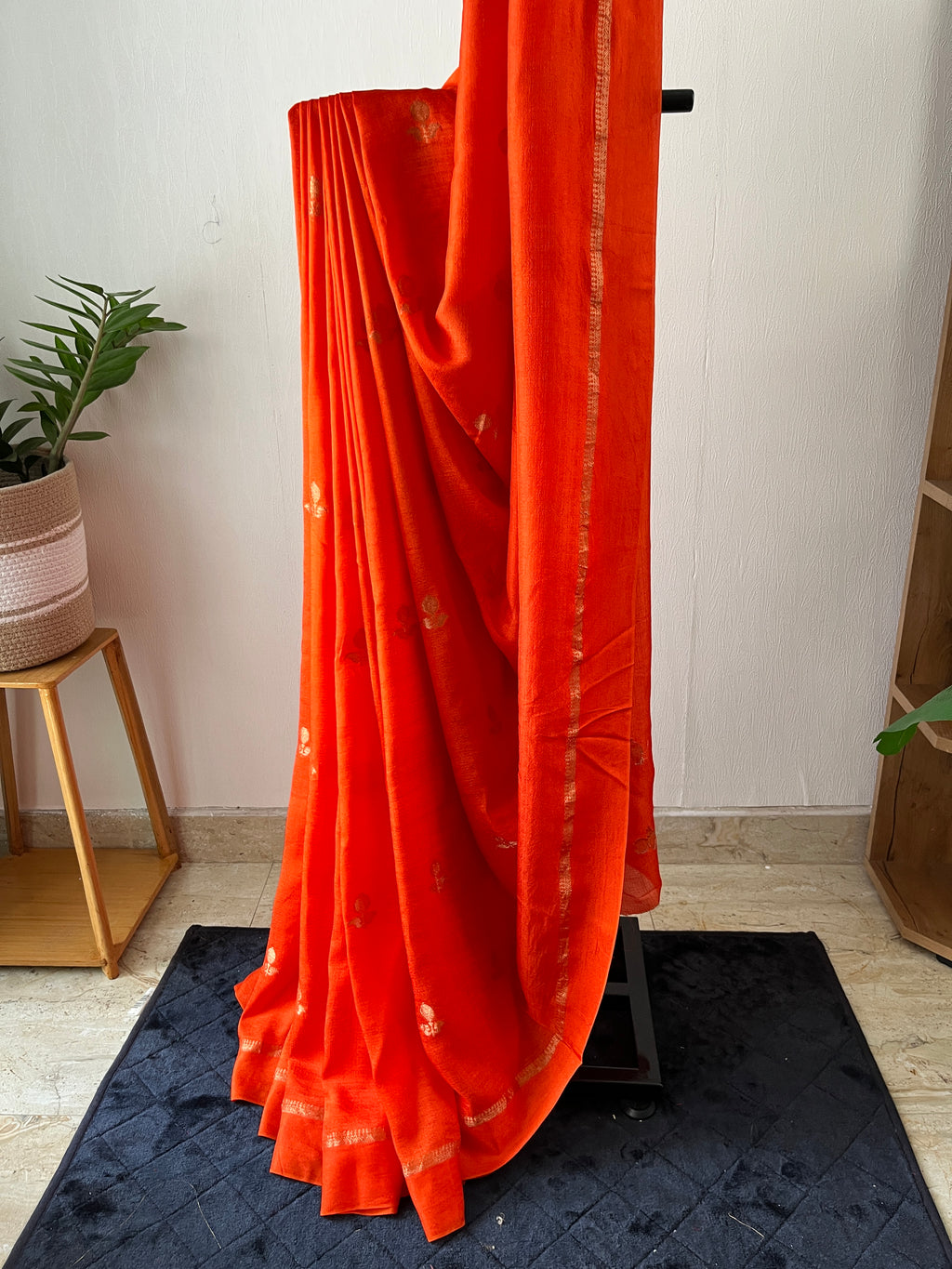 Sf-001 viscose georgette saree in orange