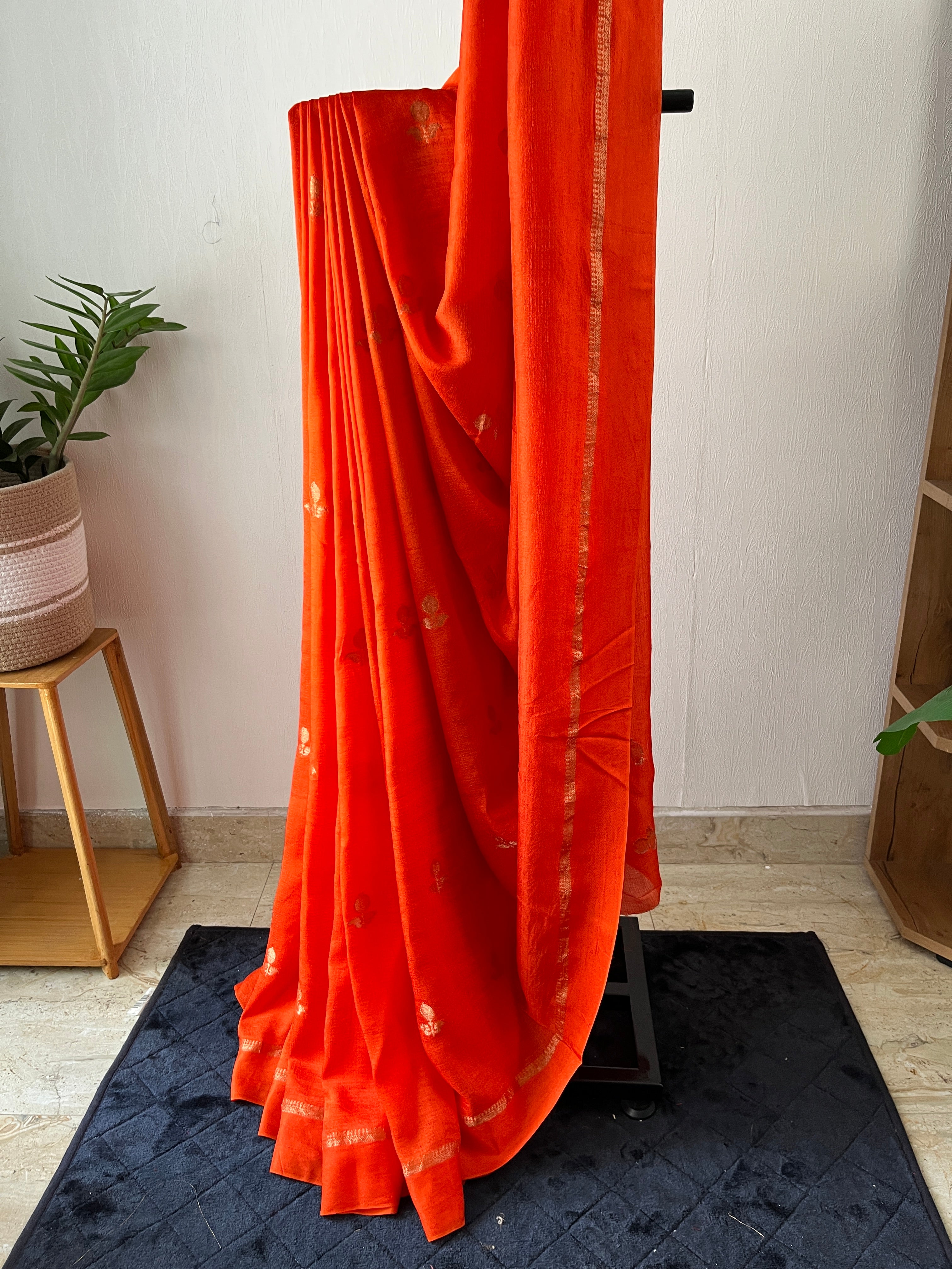 Sf-001 viscose georgette saree in orange
