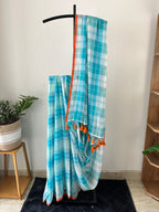 Sm-034 teal blue check with orange selvedge