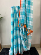 Sm-034 teal blue check with orange selvedge
