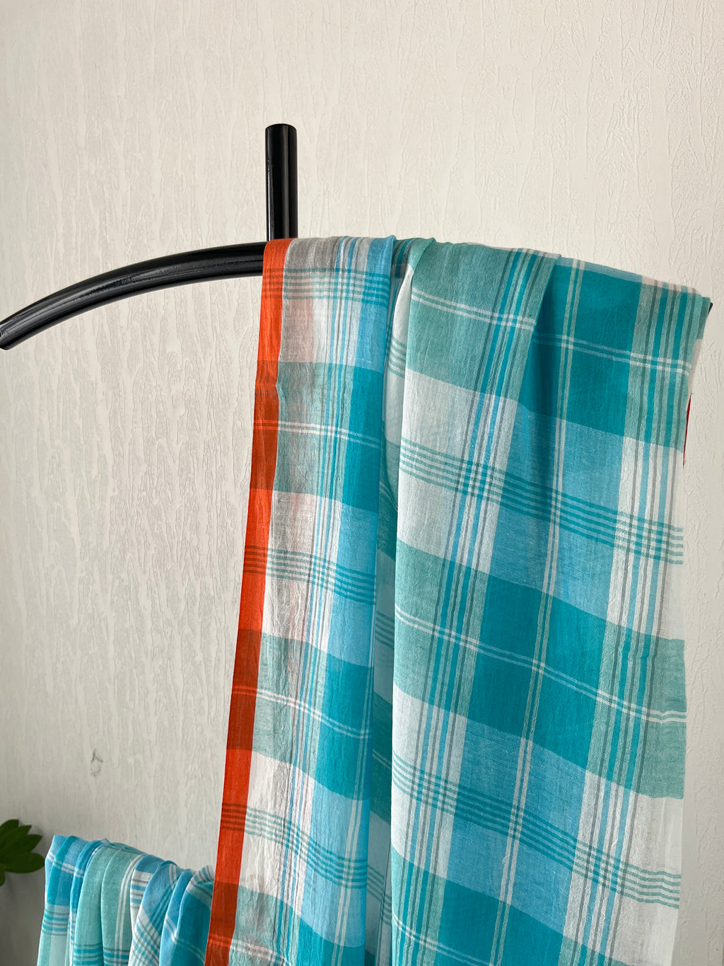 Sm-034 teal blue check with orange selvedge