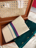 Ksm-007 vadamulla and teal green sett mundu