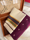 Ksm-008 grey and vadamulla with kasavu plus blouse piece