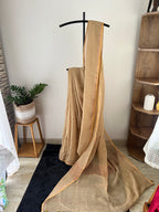 So-086 beige with sandal wood and copper zari pure linen saree