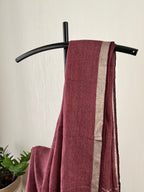 Deep Wine With Silver Border With Running Blouse Piece | Sl-001