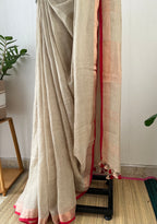 Beige With Deep Red Border With Running Blouse Piece | Sl-002