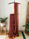 Brown With Red And Gold Border With Running Blouse Piece | Sl-003