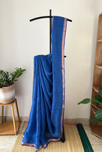 Blue With Navy Blue And Golden Border With Running Blouse | Sl-004
