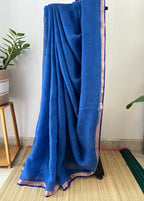 Blue With Navy Blue And Golden Border With Running Blouse | Sl-004
