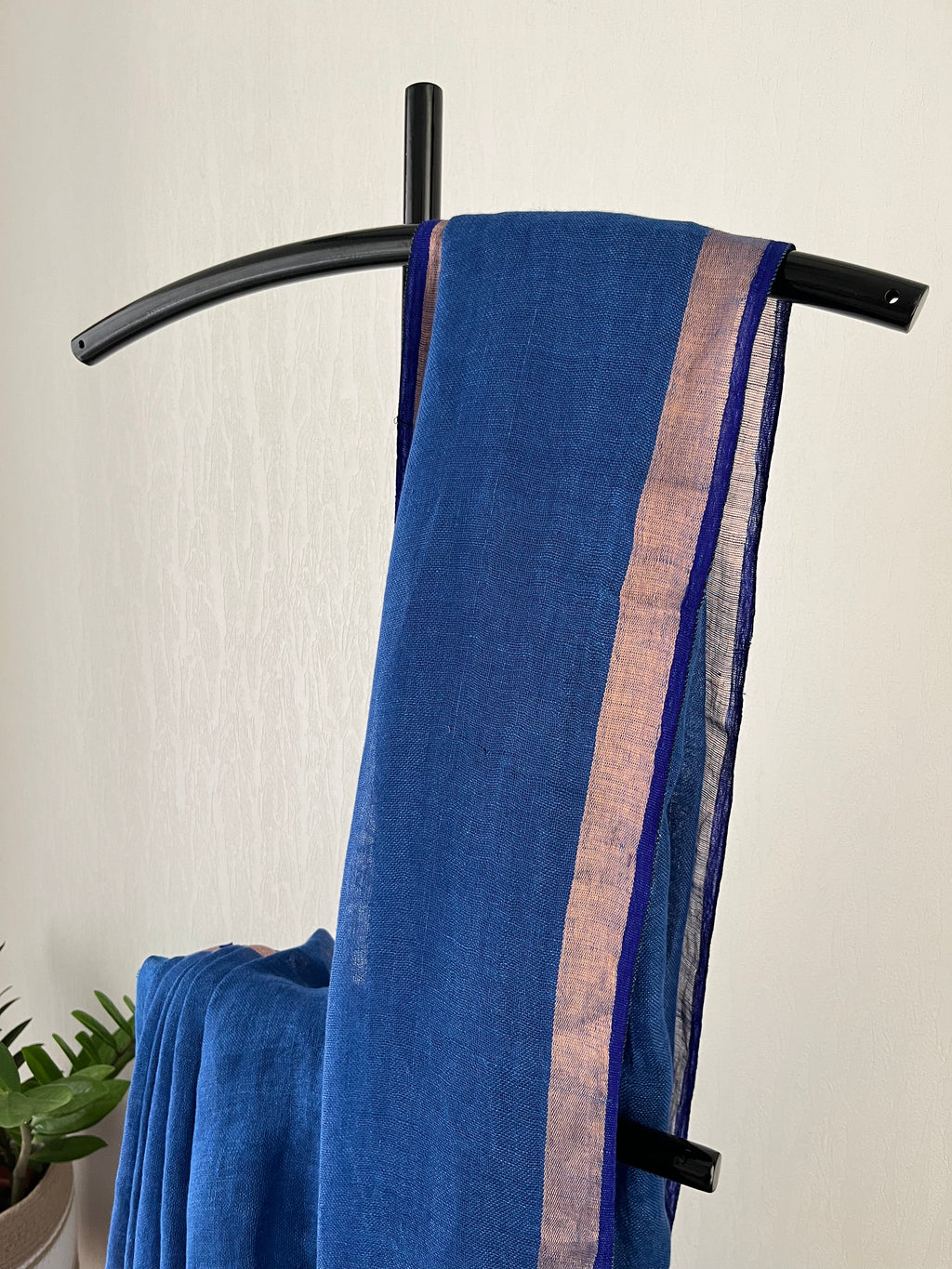 Blue With Navy Blue And Golden Border With Running Blouse | Sl-004