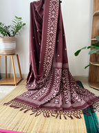 Brown Jamdani With Off White Prints With Running Blouse | Sl-005
