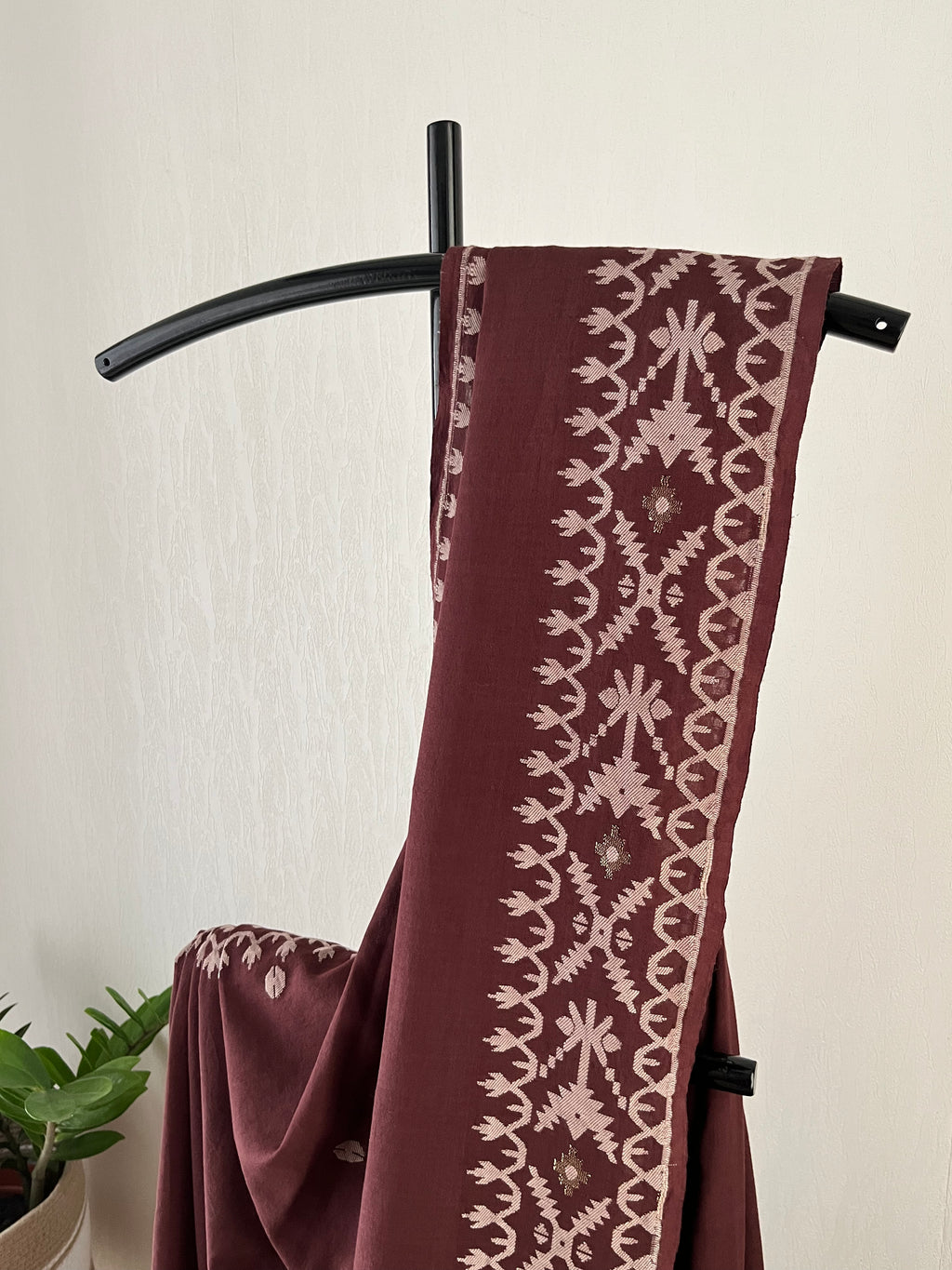 Brown Jamdani With Off White Prints With Running Blouse | Sl-005