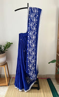 Blue Jamdani White Prints Lace Border With Attached Blouse Piece | Sj-001