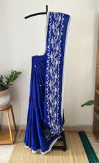 Blue Jamdani White Prints Lace Border With Attached Blouse Piece | Sj-001