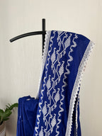 Blue Jamdani White Prints Lace Border With Attached Blouse Piece | Sj-001