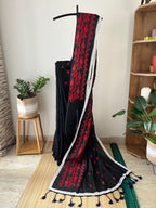 Black Jamdani Red Prints Lace Border With Attached Blouse Piece | Sj-002