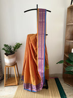 Mustrad With Dual Blue Border With Attached Blouse Piece | Snp-001