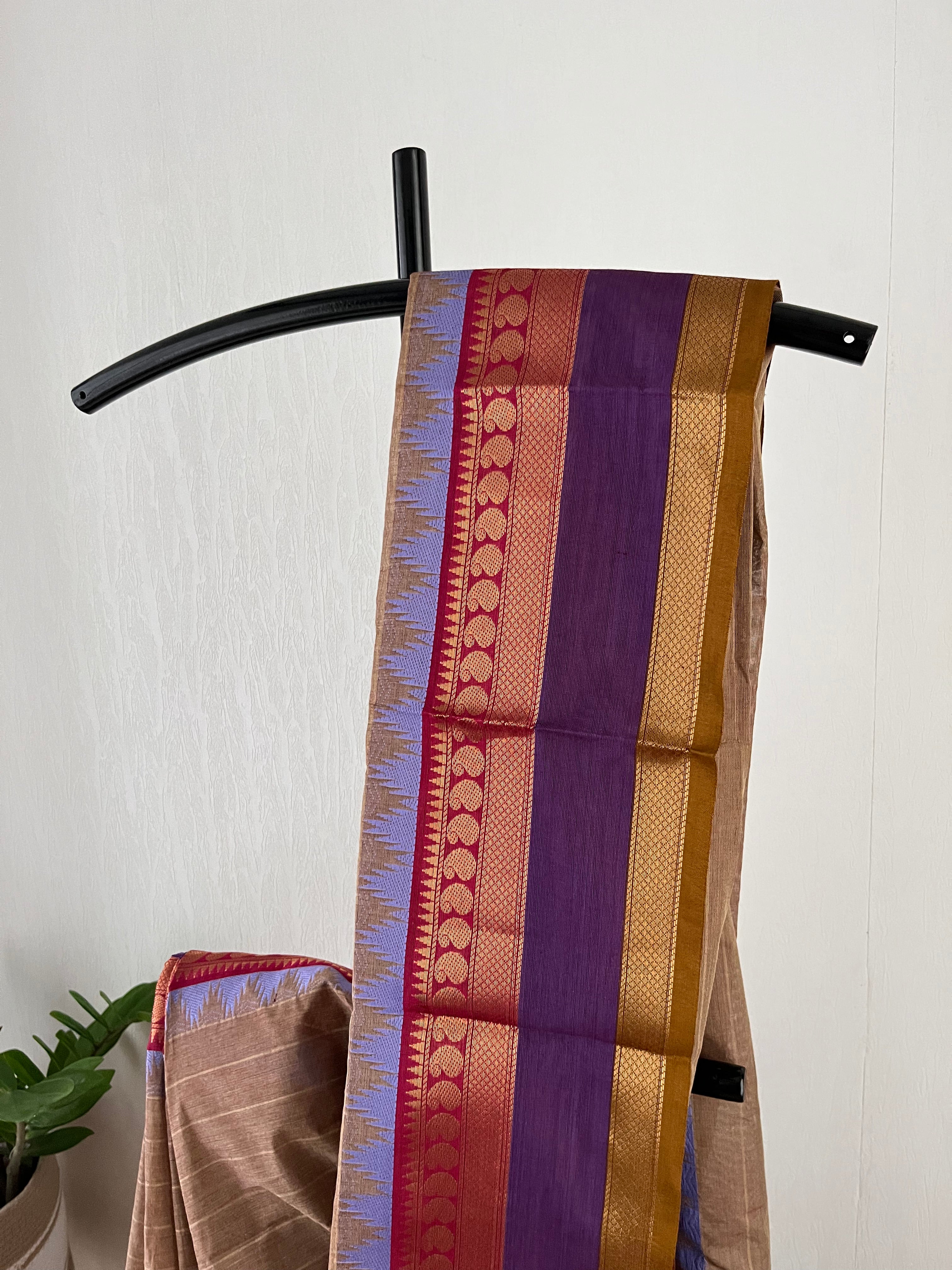 Earthy Brown With Multi Border With Running Blouse Piece | Snp-004