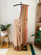 Beige With Multi Border Saree | Snp-005