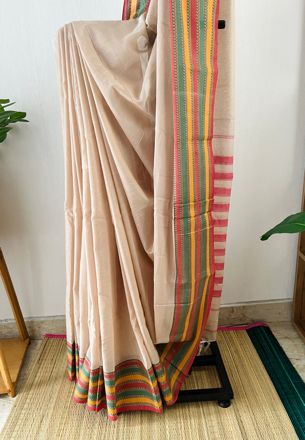 Beige With Multi Border Saree | Snp-005