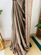 Grey With Maroon Border With Blouse Piece | Snp-006