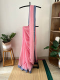 Baby Pink With Powder Blue Border With Blouse Piece | Snp-007