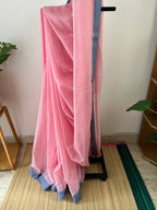 Baby Pink With Powder Blue Border With Blouse Piece | Snp-007